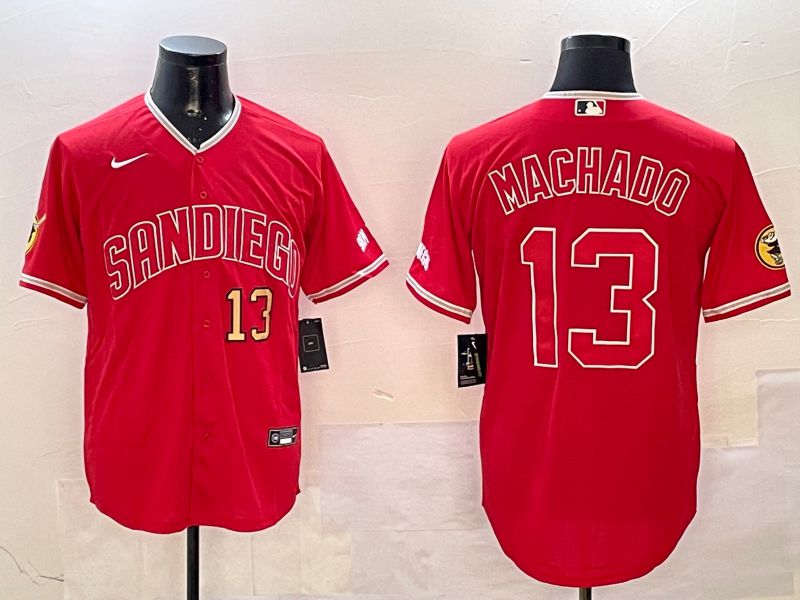 Men San Diego Padres #13 Machado Red Jointly Name Game Nike 2025 MLB Jersey style 2->san diego padres->MLB Jersey